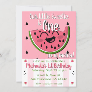 Rosa ett i Melon Watermelon Girl First Birthday Inbjudningar
