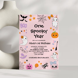 Rosa Ett taloky År Ghost Halloween 1 födelsedag Inbjudningar