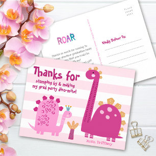 Rosa Examen Dinosaurier Tjej Kawaii Tack Vykort