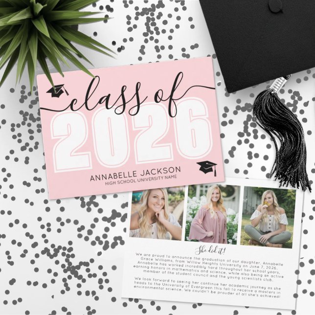 Rosa Examen Meddelande (Class Of 2025 Pink Graduation Announcement)