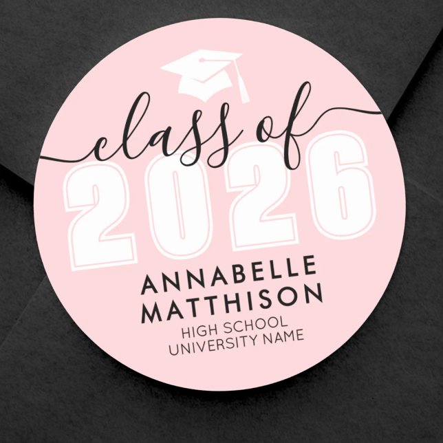 Rosa examen runt klistermärke (Graduate Modern Pink Graduation Classic Round Sticker )