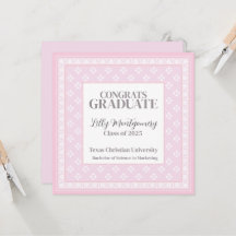 Rosa examensannonseringskort fyrkantig