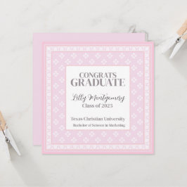 Rosa examensannonseringskort fyrkantig  inbjudningar