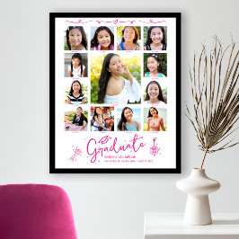 Rosa examenscollage K–12 Foto Doodle Vit Poster