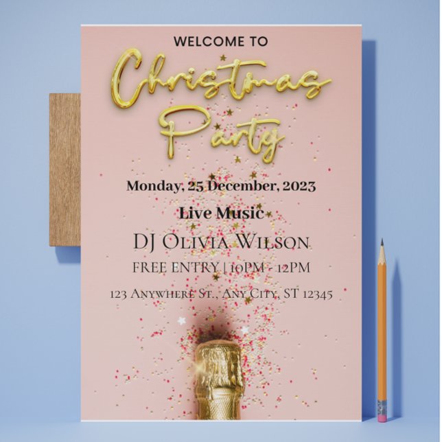 Rosa Exciting julfest-inbjudan Julkort (Pink Exciting Christmas Party Invitation)