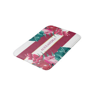 Rosa Exotic Flowers stripe Burgundy Badrumsmatta