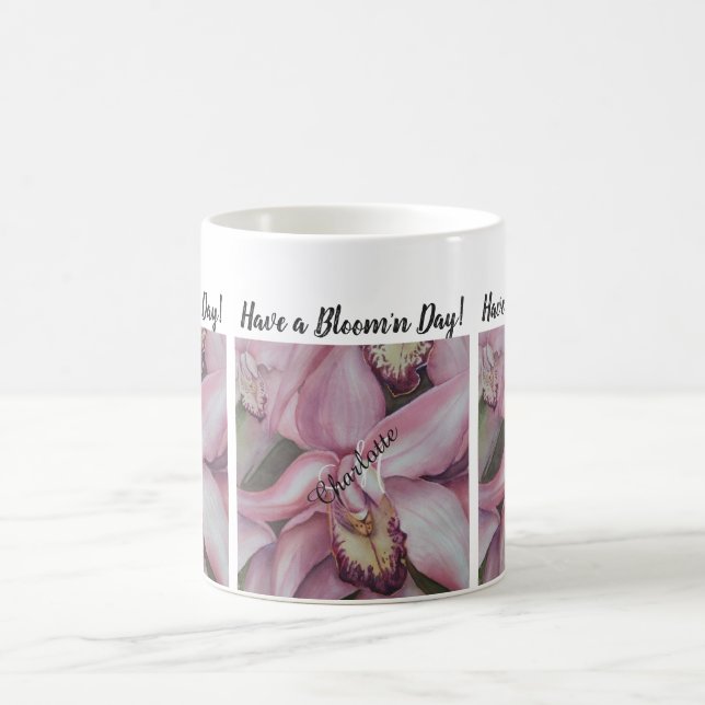 Rosa Exotic Orchid Watercolor Flower Kaffemugg (Center)