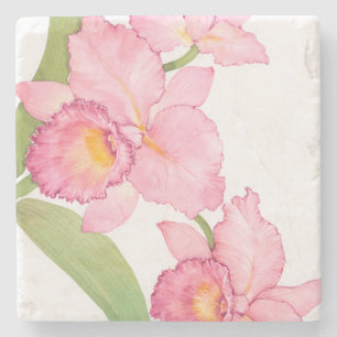 Rosa Exotic Watercolor Flowers Underlägg Sten