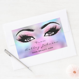 Rosa Eyelash Makeup Artist Holograph Rektangulärt Klistermärke