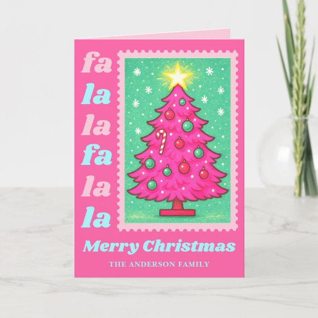 Rosa Fa La Julgran Poscen Frimärke Helgkort (Framsida)
