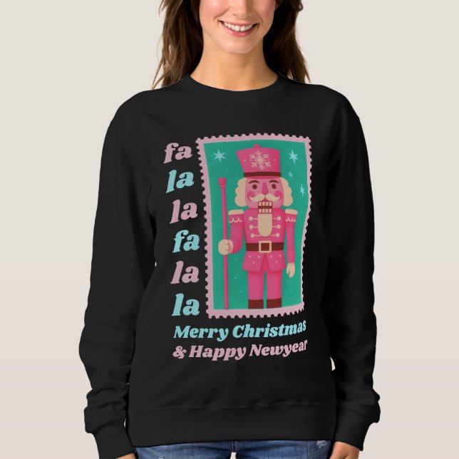 Rosa Fa La La Nötknäppare Jul Frimärkeshalsa T Shirt (Framsida)