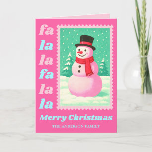 Rosa Fa La Snögubbe jul Postage Frimärke Helgkort