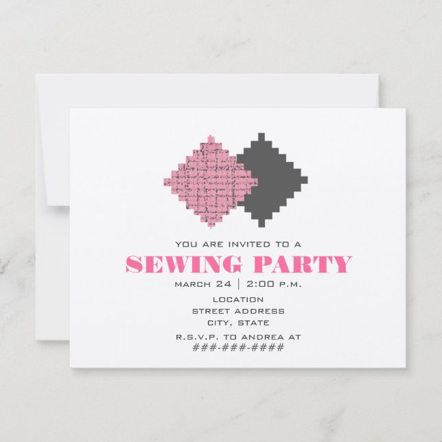 Rosa Fabric Swatches Sewing Party bjudande Inbjudningar (Framsida)