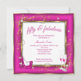 Rosa Fabulous 50 Photo Guld Champagne heels Party Inbjudningar