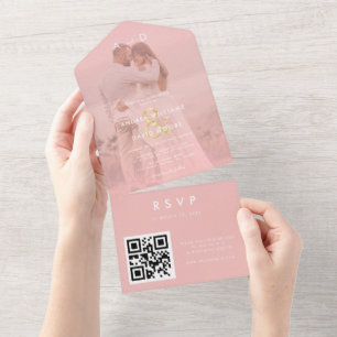 Rosa Faded Photo Guld Ampersand & QR Code Bröllop