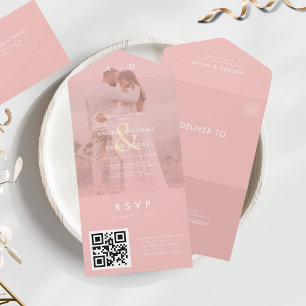 Rosa Faded Photo Guld Ampersand & QR Code Bröllop