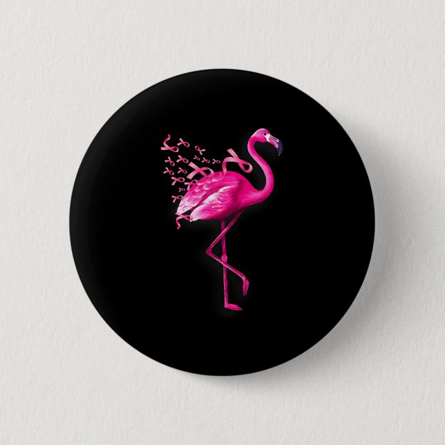 Rosa fågel flamingo bröstcancer medvetenhet  knapp (Framsida)