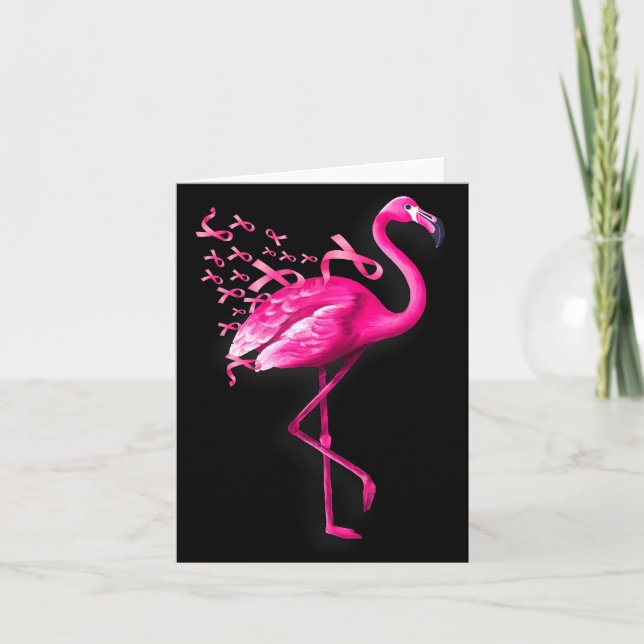 Rosa fågel flamingo bröstcancer medvetenhet  kort (Framsida)