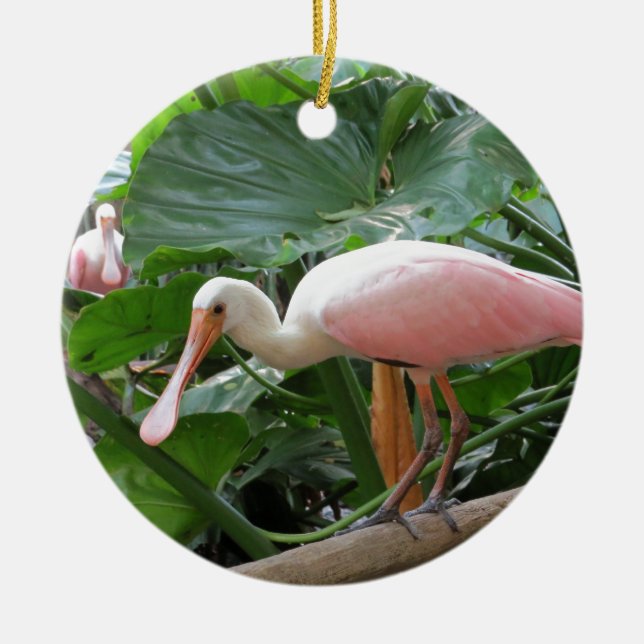 Rosa fågel för Roseate Spoonbill Julgransprydnad Keramik (Framsidan)