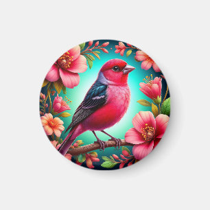 Rosa Fågel Och Rosa Blommor Kylskåpsdekor Fågeläls Magnet
