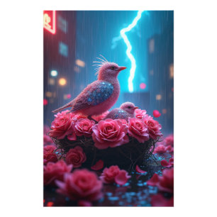 Rosa fågelvilt under Himmel under blixten - Surrea Fototryck
