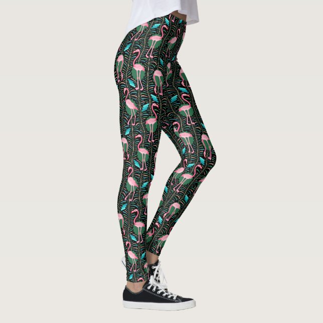 Rosa fåglar för 20-tal för mönster för Flamingoart Leggings (Höger)