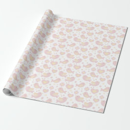 Rosa Fåglar och Blommor Baby Shower Presentpapper