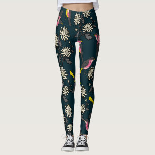 Rosa Fåglar och blommor Leggings