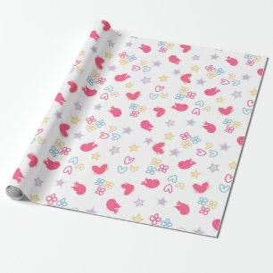 Rosa fåglar och Kärlek Hearts Presentpapper