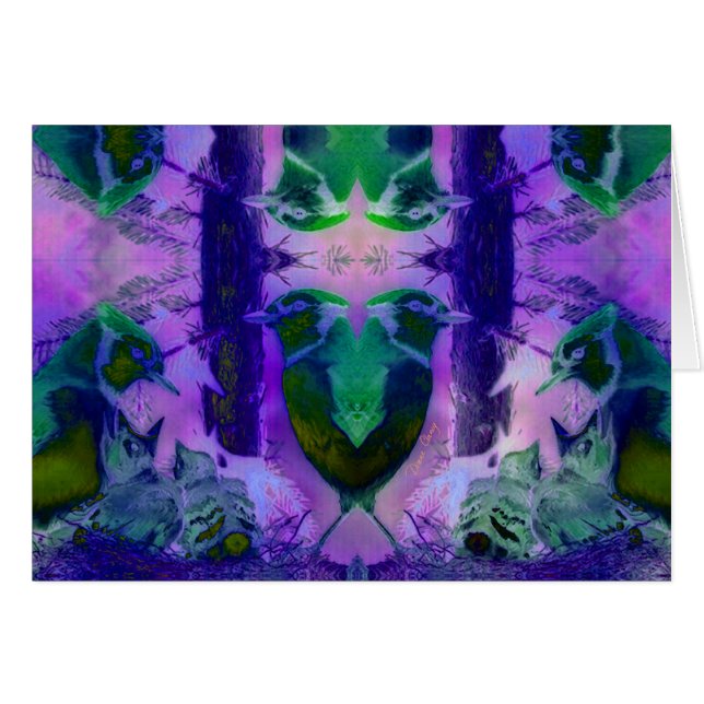 Rosa fåglar - violeten & rosor cyklar hälsningskort (Framsidan Horizontal)