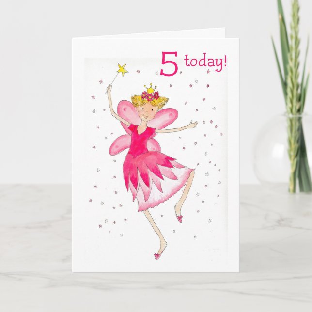 Rosa Fairy 5th Birday Card Kort (Framsida)