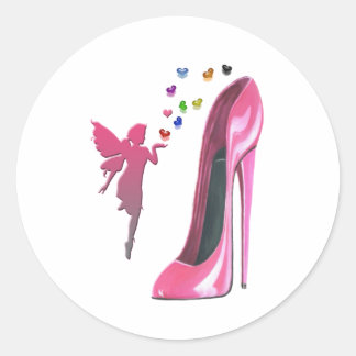 Rosa Fairy and Stiletto Shoe Art Runt Klistermärke