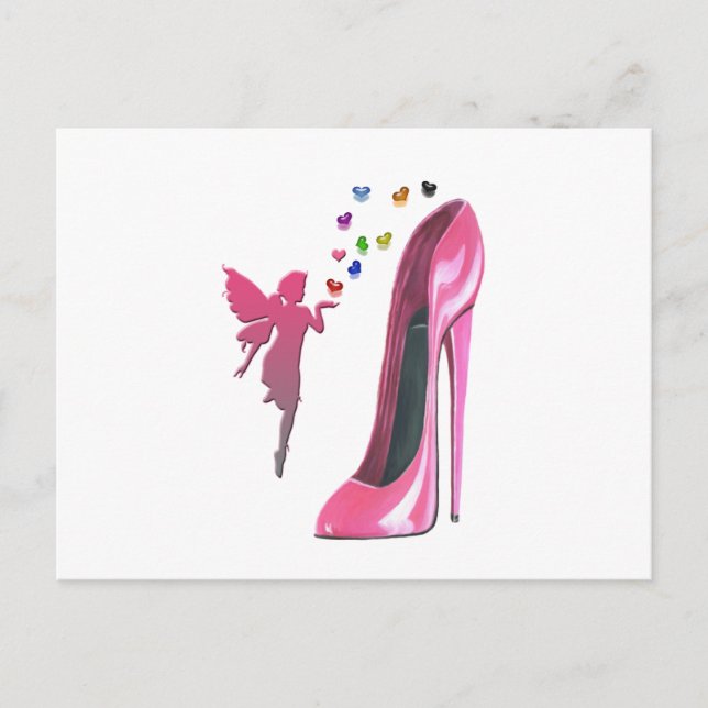 Rosa Fairy and Stiletto Shoe Art Vykort (Framsida)