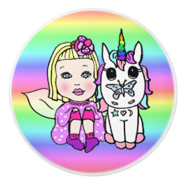 Rosa Fairy and Unicorns with Star Dust Trollspö Knopp