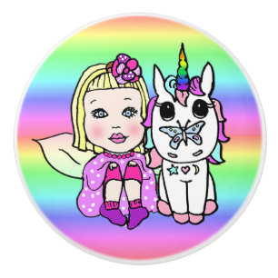 Rosa Fairy and Unicorns with Star Dust Trollspö Knopp