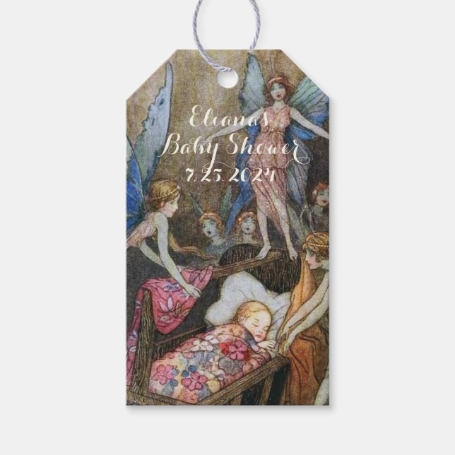 Rosa Fairy Baby Blessings Baby Shower Presentetikett (Framsidan)