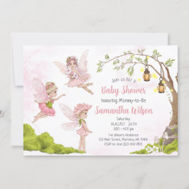 Rosa Fairy Baby Shower Blommigt Fairy Shower Inbjudningar