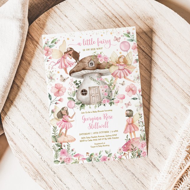 Rosa Fairy Baby Shower Enchanted Forest Tea Party Inbjudningar (Skapare uppladdad)