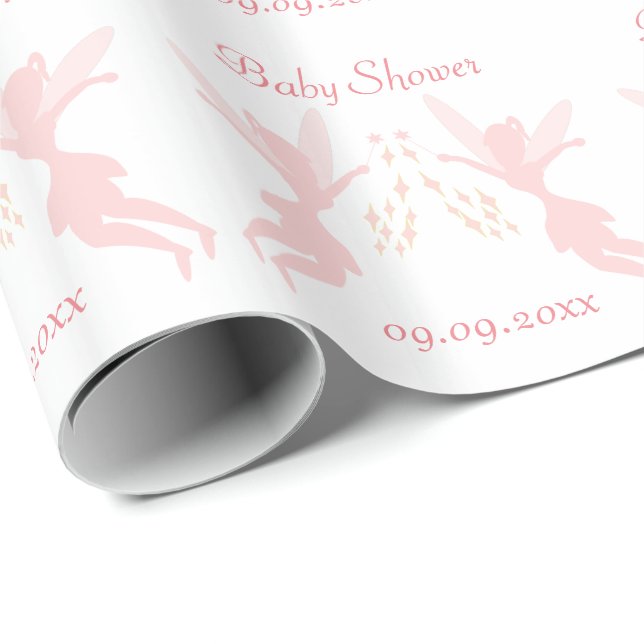 Rosa Fairy Design Baby Shower Presentpapper (Rullad Hörn)