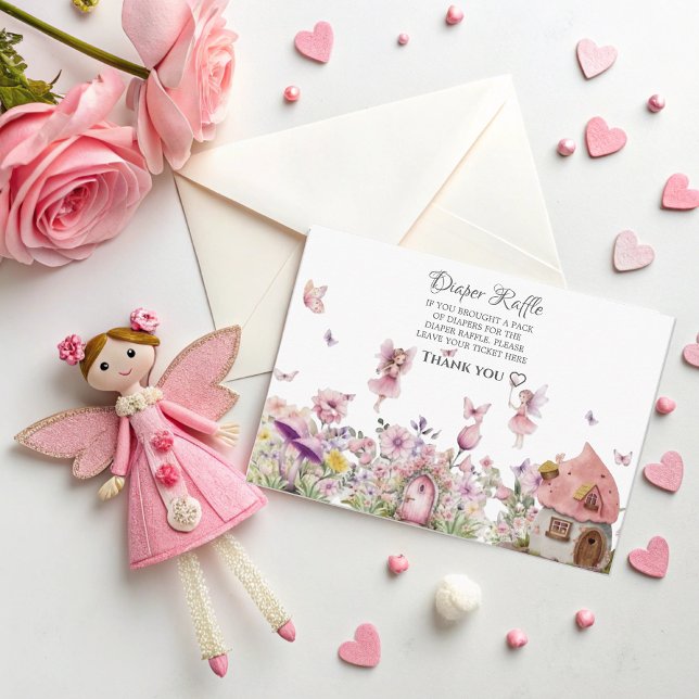 Rosa Fairy Diaper Raffle Card for Baby Shower Tilläggskort (Skapare uppladdad)