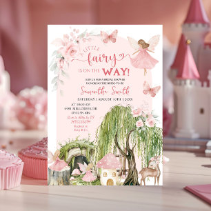 Rosa Fairy Enchanted Forest Baby Shower Inbjudningar