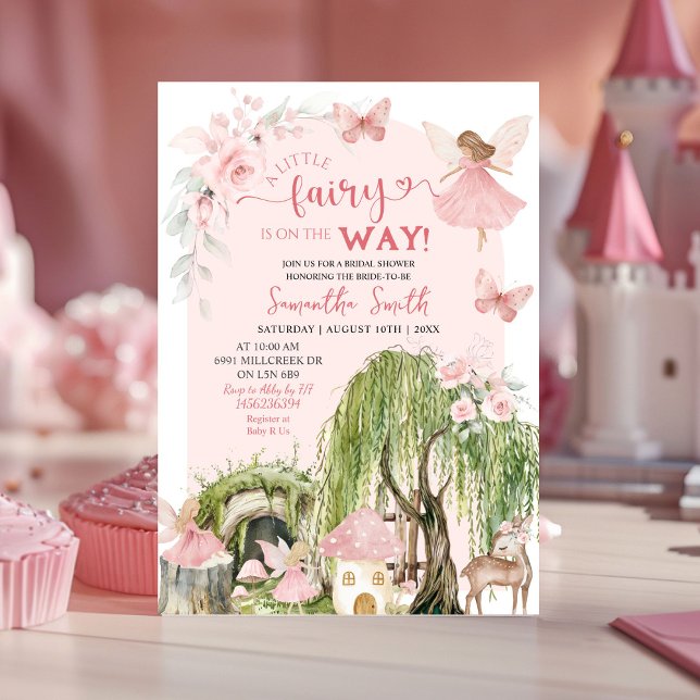  Rosa Fairy Enchanted Forest Baby Shower Inbjudningar (Skapare uppladdad)