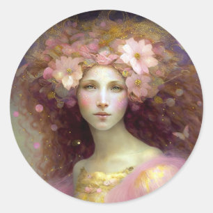 Rosa Fairy Fantasy Art Runt Klistermärke
