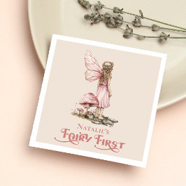 Rosa Fairy First Födelsedagsfest Personlig Pappersservett