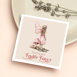 Rosa Fairy First Födelsedagsfest Personlig Pappersservett