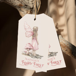 Rosa Fairy First Födelsedagsfest Personlig Presentetikett