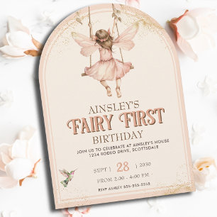 Rosa Fairy First, första födelsedag i Party Inbjudningar