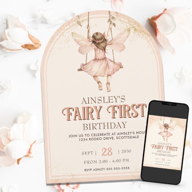  Rosa Fairy First, första födelsedag i Party Inbjudningar (Skapare uppladdad)
