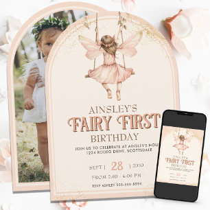 Rosa Fairy First, första födelsedag i Party Inbjudningar