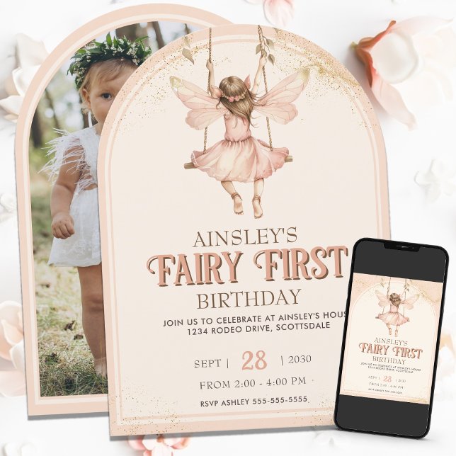  Rosa Fairy First, första födelsedag i Party Inbjudningar (Skapare uppladdad)